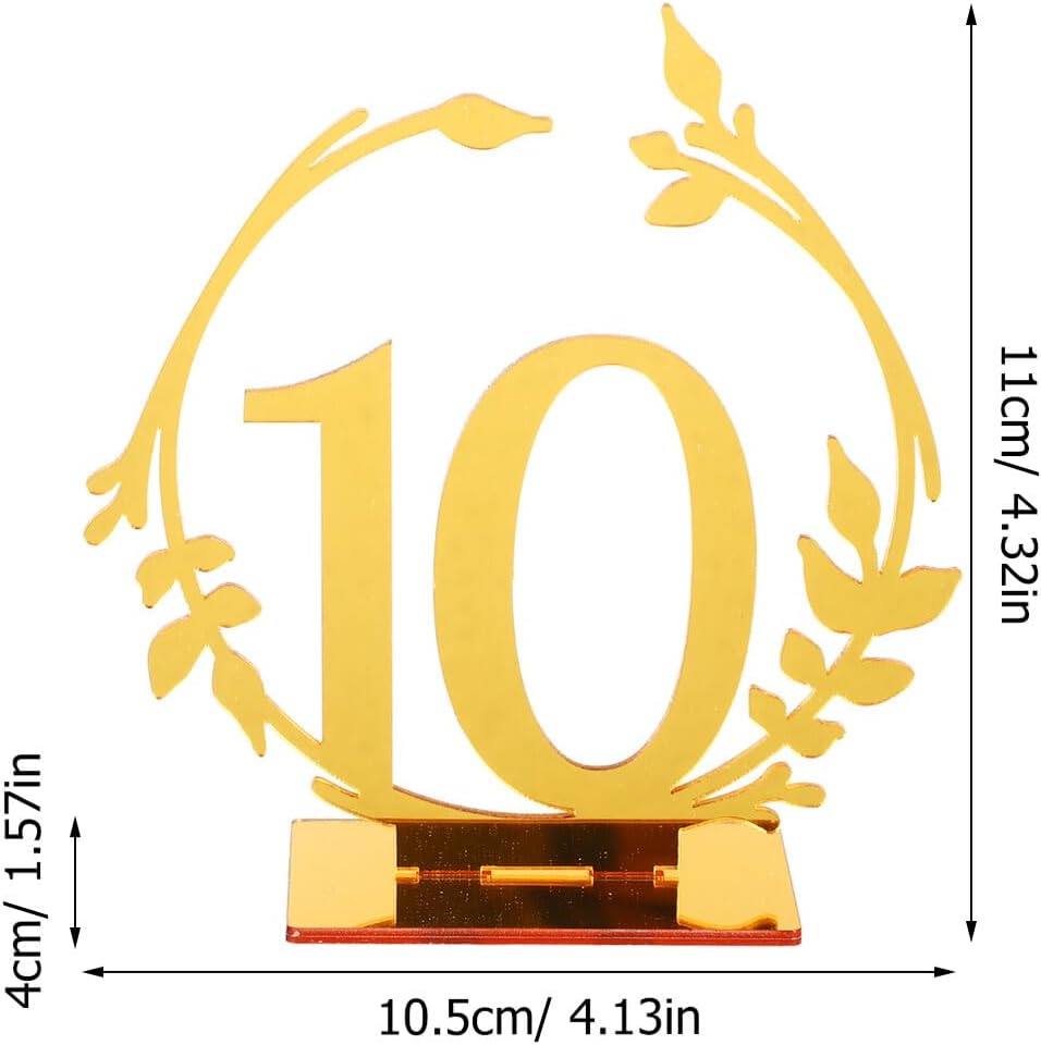 PRETYZOOM 10pcs Gold Acrylic Wedding Table Number Signs for Reception, Restaurant, Banquet Desk Display, Sturdy Numbered Tabletop Seating Markers