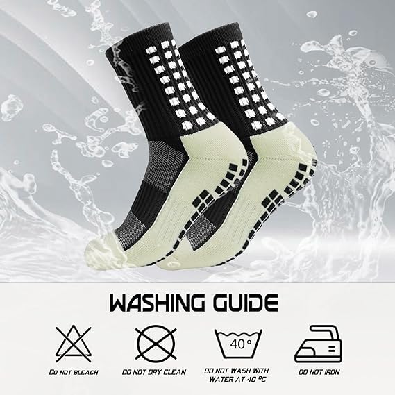 Image of 2 pair Non-Slip Football Socks for Men & Women | Grip Sports Socks with Cushioning | Anti-Skid, Breathable Cotton Crew Socks for Soccer, Rugby, Cricket, Gym, Yoga