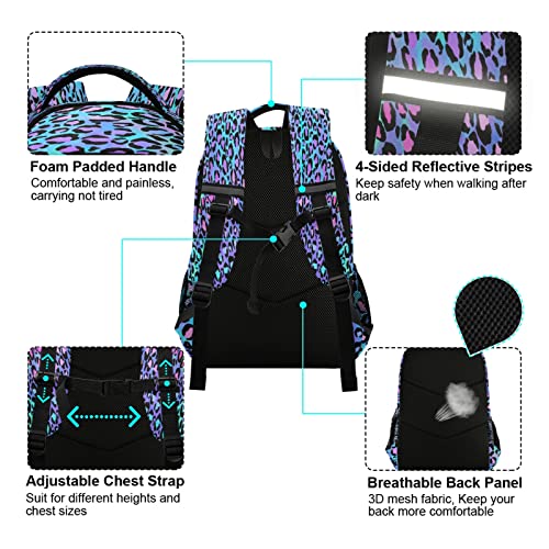 Xigua Students Backpack Boy Girl School Bookbag,Fashion Color Leopard Print Waterproof 15In Laptop Backpack For Children Outdoor Camping Travel Daypack Casual Bags #TOP3