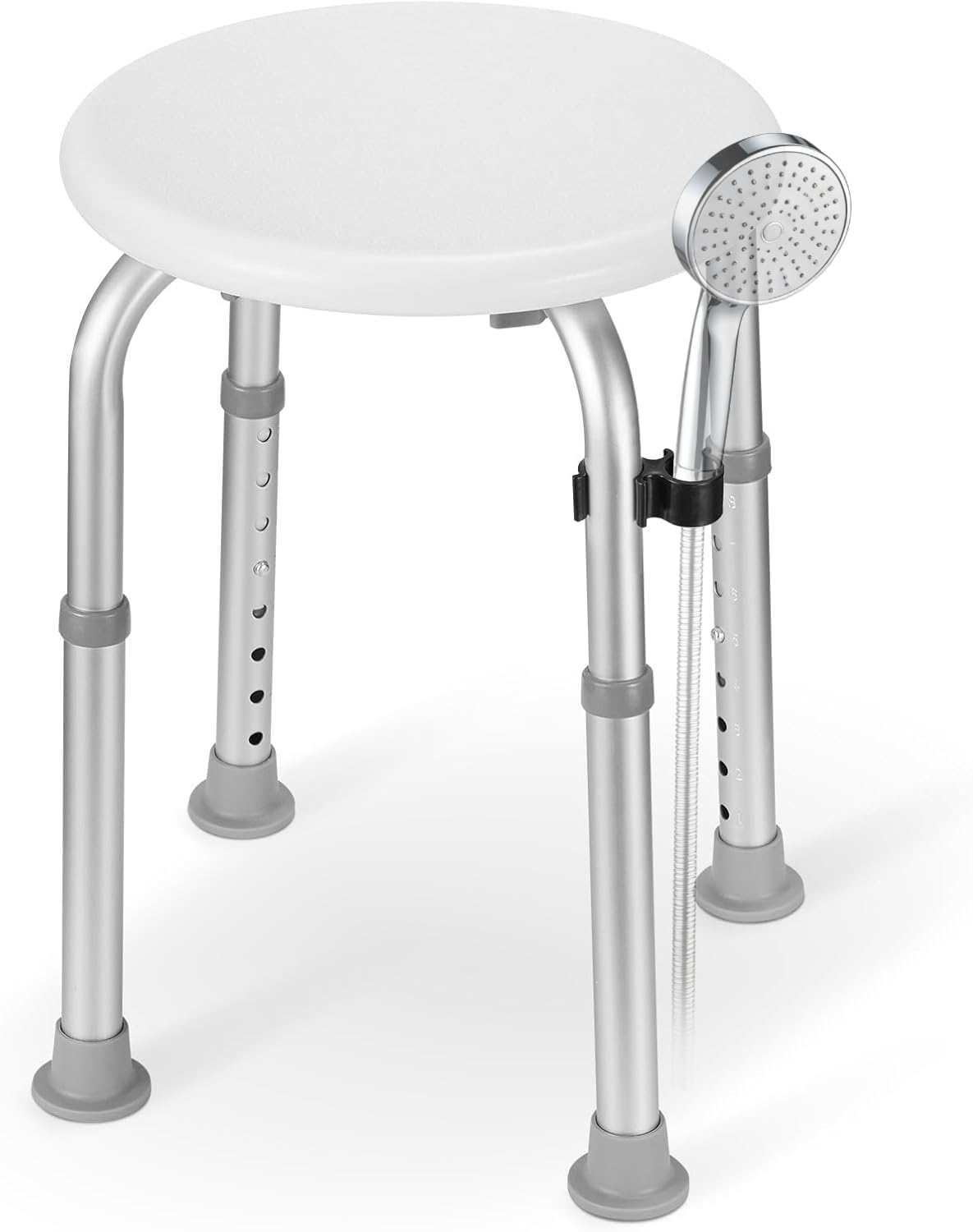 Duschhocker, Höhenverstellbar Badhocker 34-52 cm, Duschstuhl aus Aluminium mit Rutschfesten Gummispitzen für Senioren, Schwangere, Behinderte, Duschhilfe, Duschsitz (Weiß/Grau Badehocker)