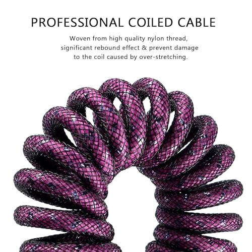ATTACK SHARK Custom Coiled USB C to A Cable for Gaming Keyboard,Double-Sleeved Starlight Braided Cable with Detachable Metal Aviator 24K Gold Connector 1.7M for Phone/PS4/Android/Xbox-(Ross Red)