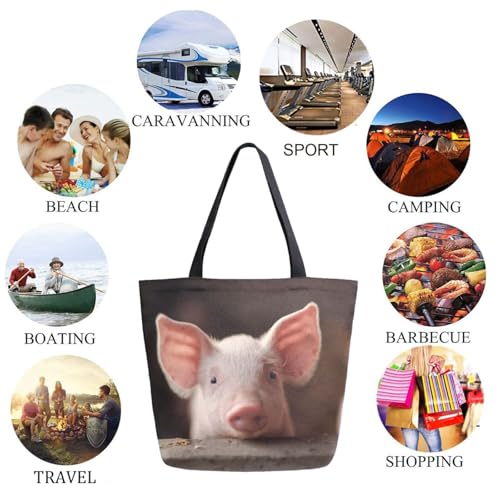 Pigsty Funny Piggy Extra Large Canvas Gym Shoulder Tote,Durable Daily Reusable Top Handle Bag for Mens Womens Yoga Weekender Picnic Beach Travel Market Shopping4