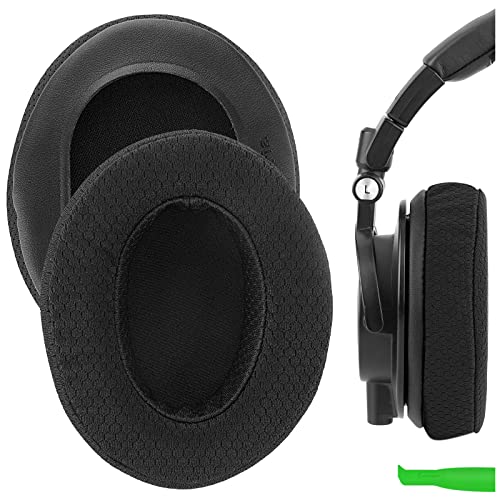 Geekria Comfort Mesh Fabric Replacement Ear Pads for ATH M50X, M50XBT, M50XBT2, M50, M40X, M30, M20, M10 Headphones Ear Cushions, Headset Earpads, Ear Cups Repair Parts (Black)