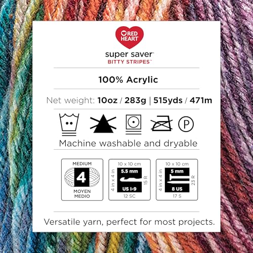 Image of Red Heart Super Saver Bitty Stripes Crayon Box Yarn - 2 Pack of 10oz /283g - 100% Acrylic - #4 Worsted (Medium) - 515 Yards - Knitting /Crochet