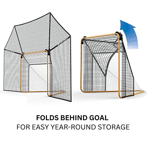 SmartBackstop for Lacrosse, Practice Smart®. Attaches Directly to Goal & Folds Away When not in use, 14 x 10 ft of Durable net Coverage, fits All Round & Square Corner Regulation 6 x 6 Goals.