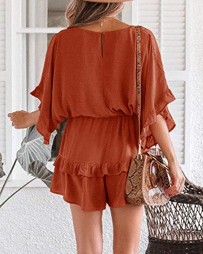 Valphsio Womens V Neck Beach Romper Ruffle Layered Drawstring Waisted Shorts Jumpsuit - Image 4
