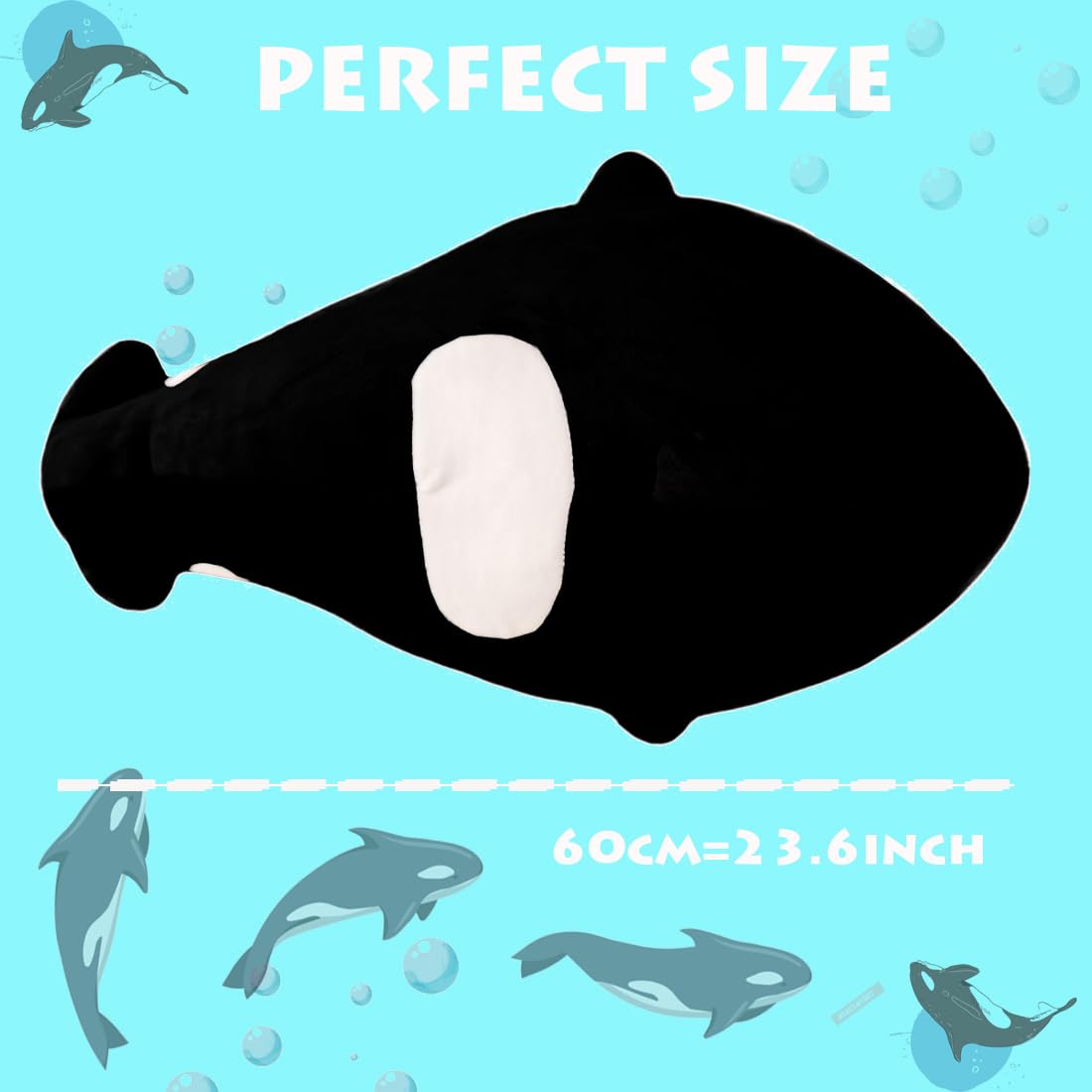 ELAINREN Chubby Orca Black Fish Plush Toy Large Ocean Killer Whale Stuffed Pillow Fluffy Orcinus Orca Plushie Marine Doll Gifts/23.6'' : Toys & Games