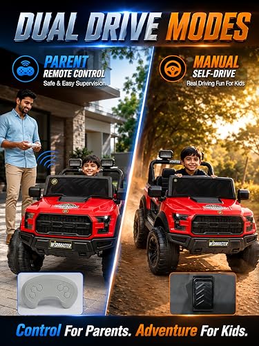 Image of Wish Master 4x4 Off-Road Electric Ride-On Jeep for Kids | 12V Battery, Remote & Manual Drive | Big Size Jeep with Music, Lights & Safety Belt