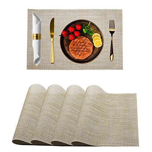 Thickoad Tischset,Tischsets Abwaschbar 4er Set,Platzsets Abwaschbar Rutschfest Abgrifffeste HitzebestäNdig,Platzdeckchen Abwaschbar für Esszimmer küche Speisetisch Platzset (Beige) Cover