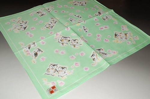 ふくろう柄綿小風呂敷 綿素材50×50cm シャンタン生地 4枚セット 日本製ピンク/グリーン/パープル