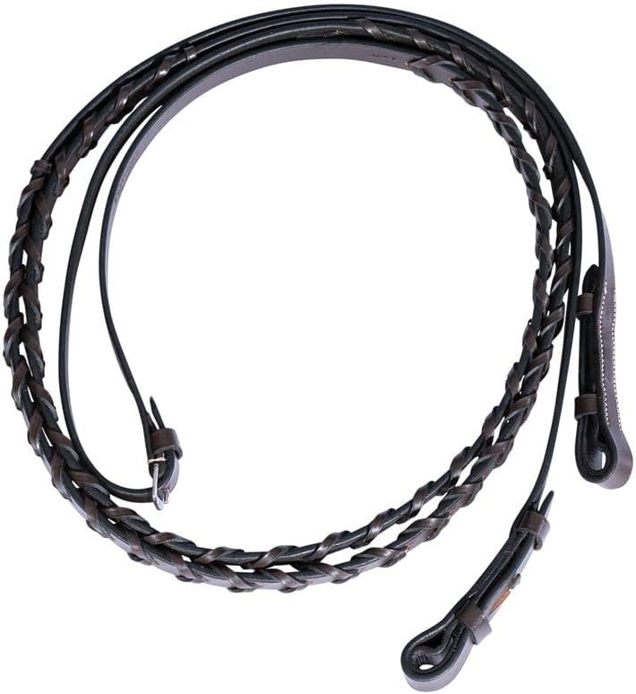 Schneiders Pinnacle X-Long Laced Reins for Horses 5/8 x 64 | Color Havana | Extra-Long for Larger Horses | Secure Grip Lacing