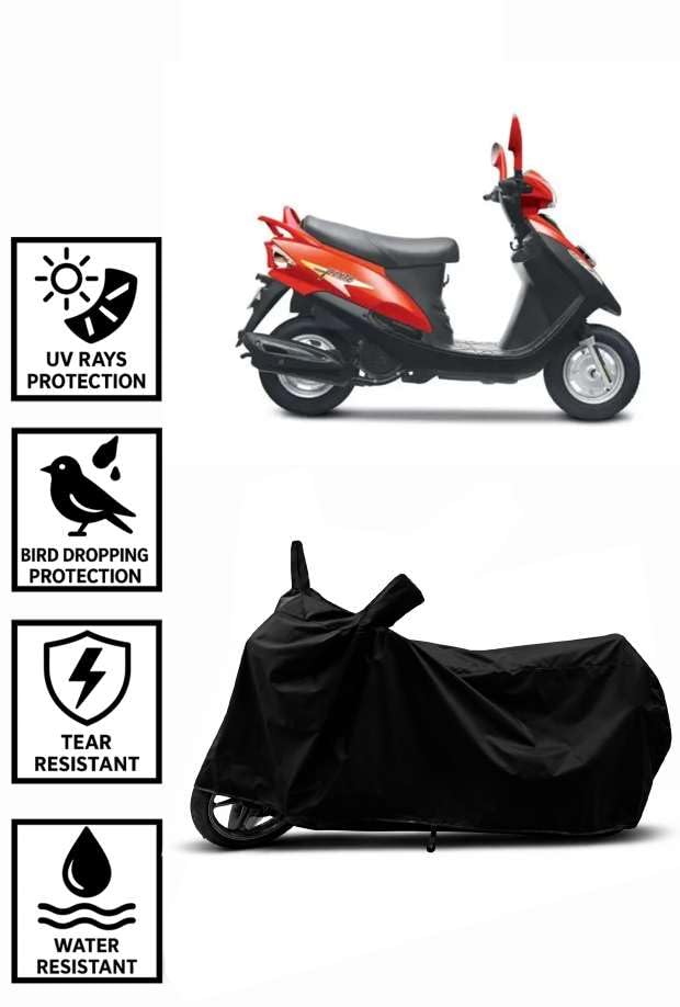Image of Sheild Heavy Duty Waterproof Scooty & Bike Cover for Mahindra Flyte - UV Resistant, Dustproof & Rain Protection, All-Weather Outdoor Cover for Bikes & Scooty with Buckle Straps(Black)