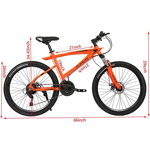 Joyo 26 Inch Aluminum Mountain Bike 21 Speeds Adult Bicycles For Men With Dual Disc Brakes Front Suspension Adult Bike Mens Bike Mens Bicycle For Men Women Adult (Orange) #TOP6