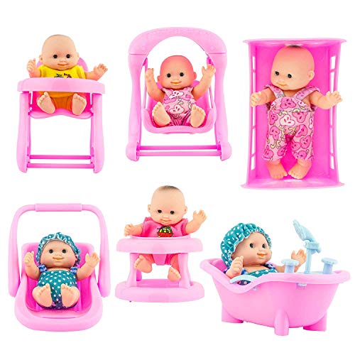 Set de 6 Mini Muñecas Bebé con Accesorios para Niñas miniatura 1