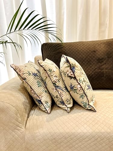 Image of Jaipur Weaves Cushion Cover 16 inch x 16 inch - Pure Cotton, Decorative Soft Floral Cushions for Sofa /Bed /Chair, Gift for Home Decor (5, Garden Cream), 180 TC