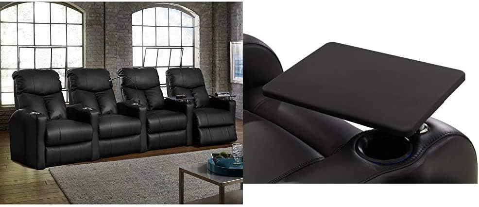 Octane Seating Octane Bolt XS400 Leather Home Theater Recliner Set (Row of 4) & Octane Black Swivel Tray Table