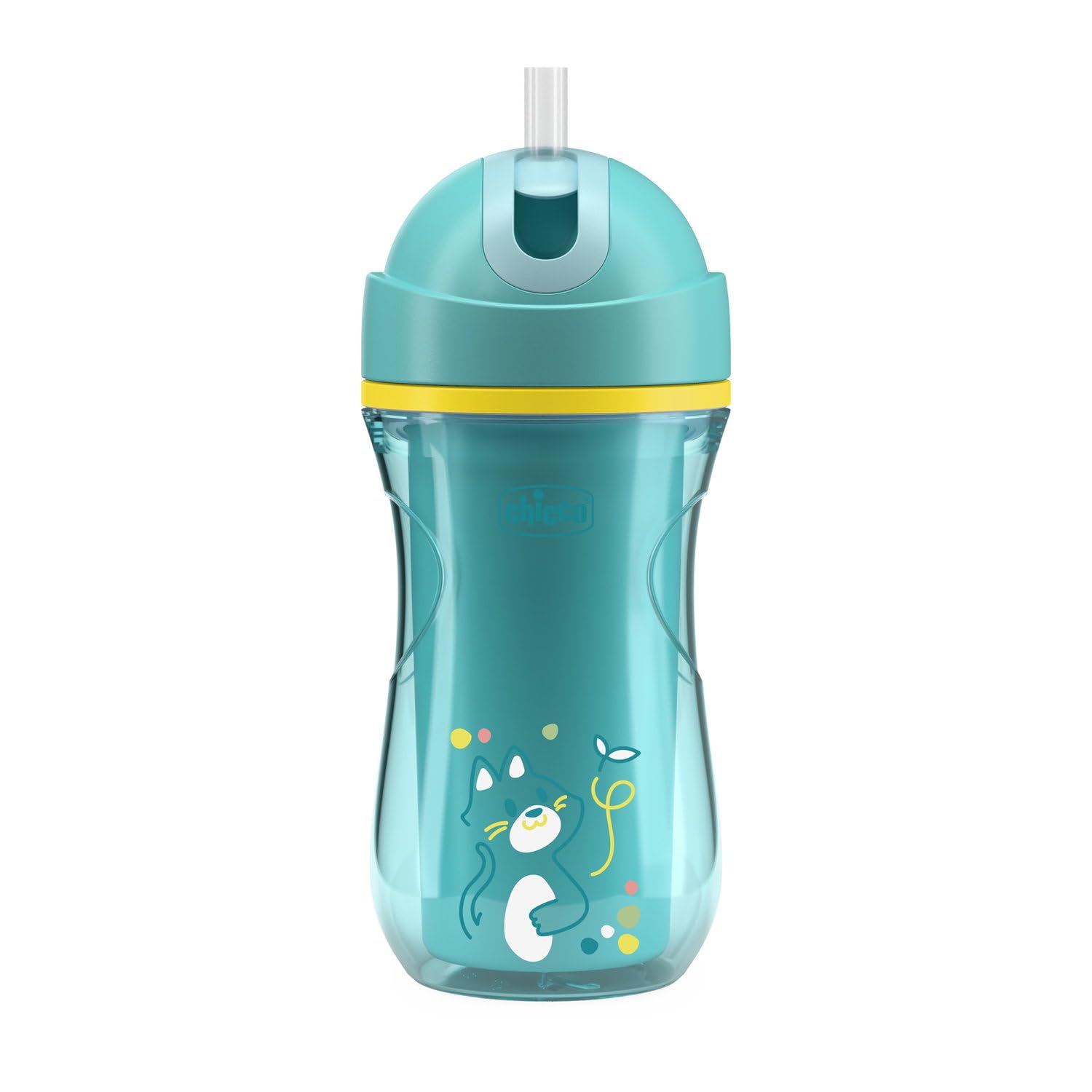 Silikonowy kubek Chicco Sport Cup Proof dla dzieci 14 + miesięcy, 266 ml, termiczna butelka Naucz się pić kubek, z elastyczną odpornością na słomę dla ukąszeń, bez BPA, niebieski