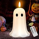 ilifemate Halloween Ghost Flameless Candle – LED Candle Light with Flickering Flame, Real Wax, Spooky Halloween Decorations Indoors, Cute Tabletop Decor for Mantel Home Party, Battery Operated