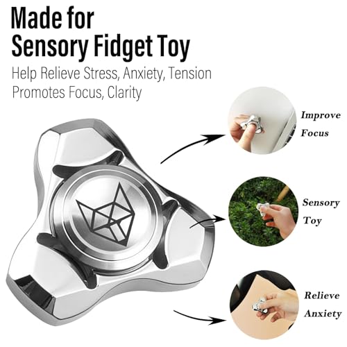 Image of FREELOVE Premium Metal Fidget Spinner for Adults, Stainless Steel Heavy Silent Spinner with Precision Bearing, Small Office Desk Toy & EDC for Stress Relief Focus ADHD, Silver