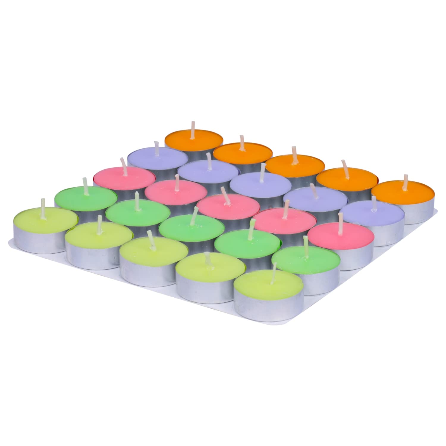 Welburn Veda&CoColored Tealight Candles for Home Decor, Offices,Parties,Dining & Special Occasions | Pack of 25-Scented | 100% Fully Refined Paraffin Wax & Smokeless | Burning Time 4 Hours