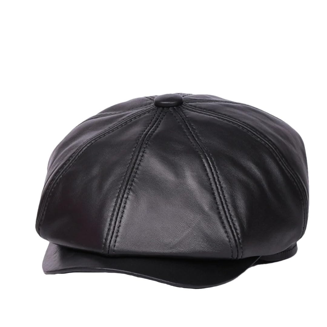 Boina de piel de cordero para hombre, unisex, de piel auténtica, boina británica, color marrón, octogonal