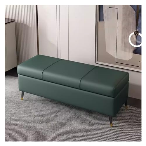 Banco otomano Rectangular Verde con Almacenamiento, bisagra de Seguridad y Tapa abatible. Extremo Extra Largo para Dormitorio y Sala de Estar (80 cm).
