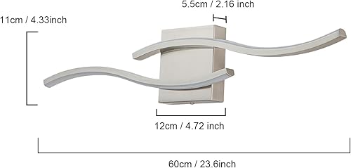 Miniatura 4 de Moderna lámpara de baño, 23.6 pulgadas, regulable, níquel cepillado, luces de tocador de baño sobre espejo, aplique de pared de aluminio de 15 W,