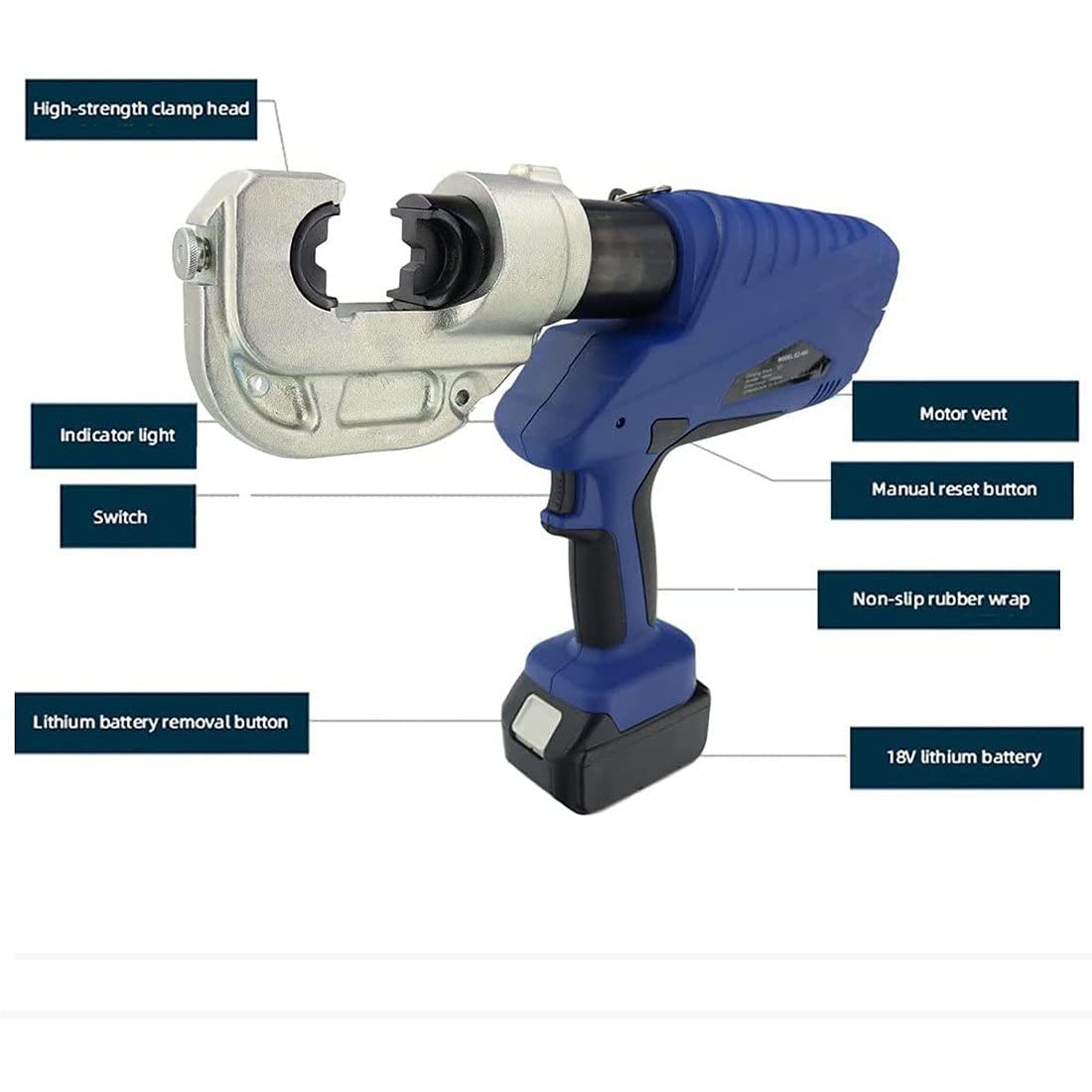 Pinza crimpatrice idraulica, 120 kN, ricaricabile, pinza crimpatrice automatica da 10 – 400 mm², con 13 paia di matrici per uso professionale