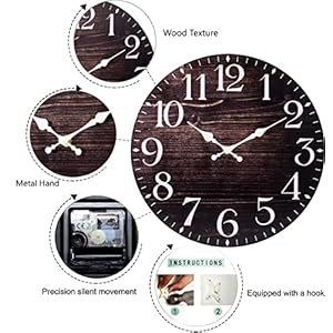 QWANPET Wood Vintage Wall ClockQuality Quartz Wall ClocksSilent Non Ticking Wooden Wall Clock Battery Operated 12 Retro Rustic Style Decor Wall Clock for Living RoomKitchenHomeBathroomBedroom