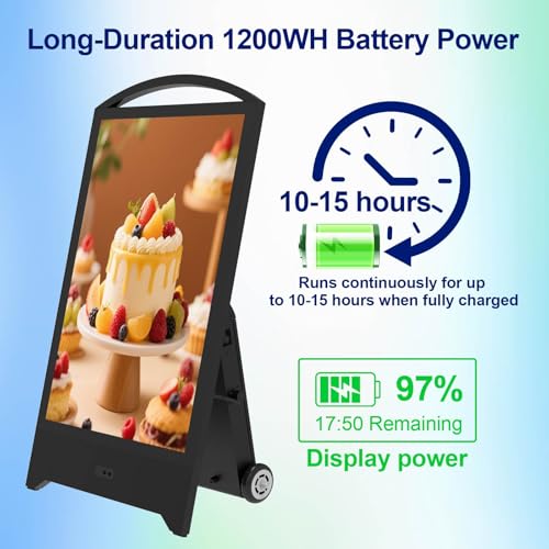 Image of 43inch Outdoor Digital Signage, 2000nits High Brightness LCD Touchscreen Advertising Display, IP65 Waterproof, CMS /USB /WiFi /Port Player, Split Screen,24 /7 Operation, 1200Wh Battery, Android OS