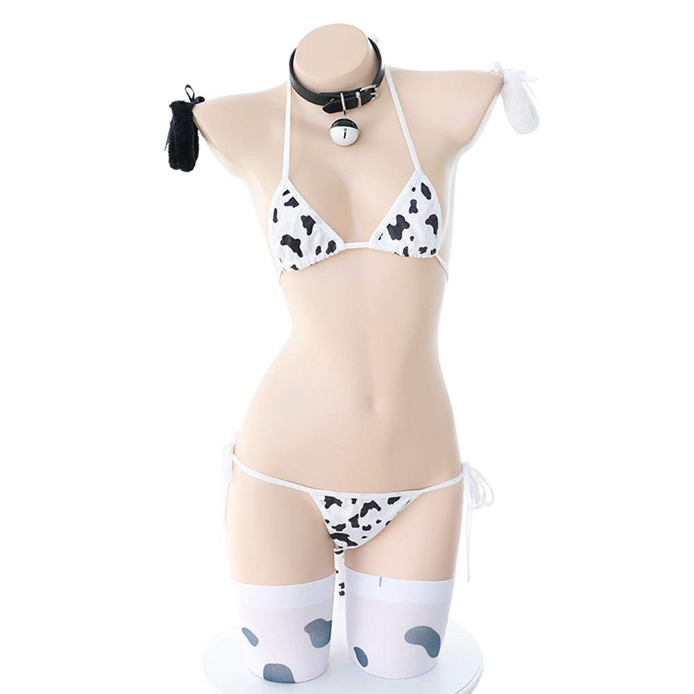 SINMIUANIME Reggiseno e mutandine Set femminile sexy mucca mucca costume cartone animato bikini anime cosplay lingerie