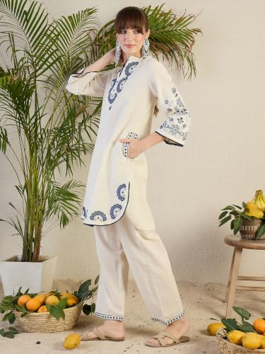 Image of INDO ERA Women's Pure Cotton Embroidered Straight Kurta & Palazzo Set | cotton kurta sets for women