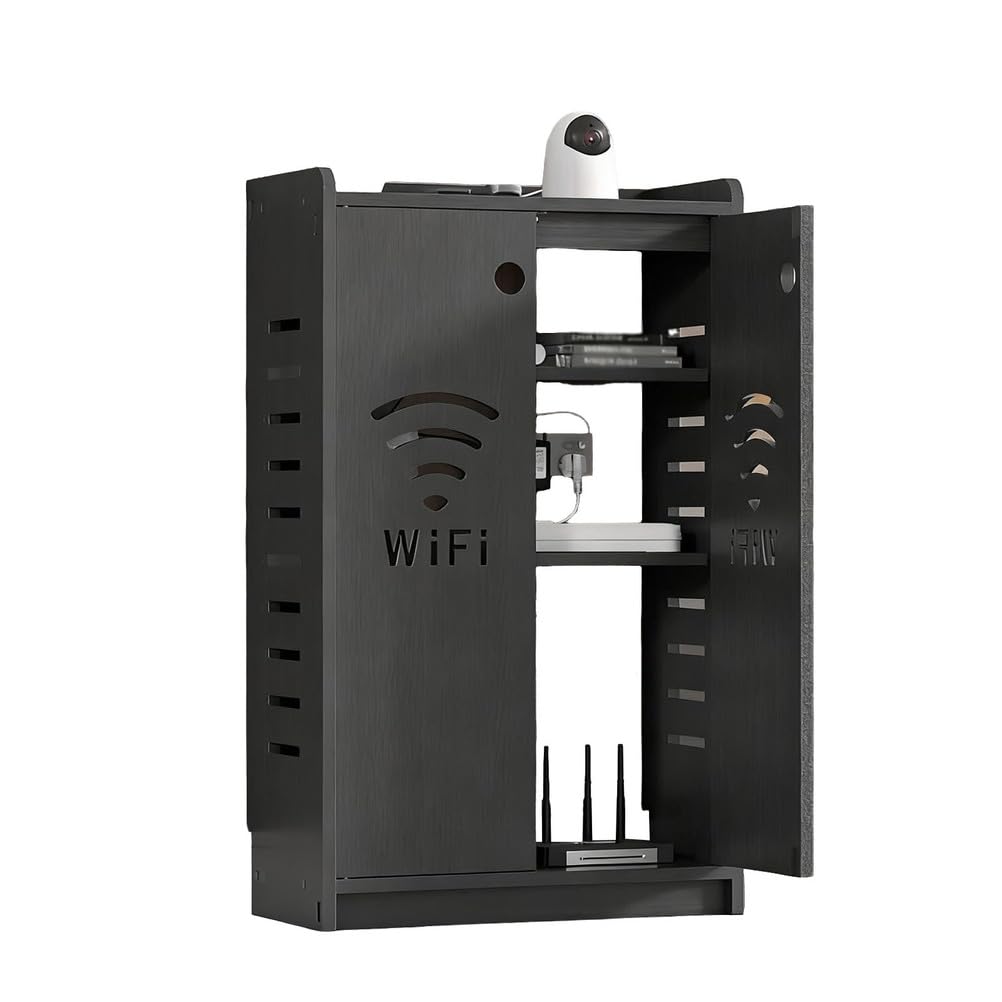 Armoire de rangement pour routeur WiFi, multiprise et gestion des câbles, étagère à deux étages pour la maison et le bureau, gris