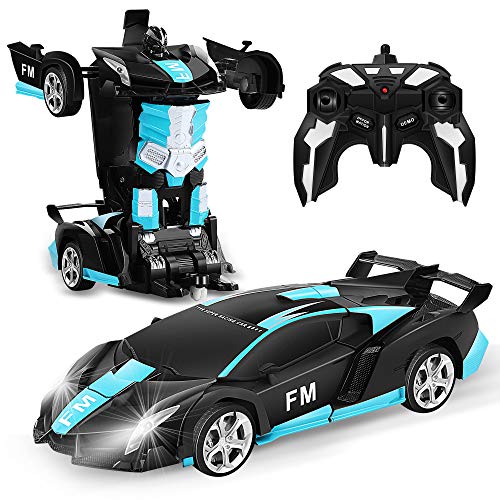 FIGROL Transform RC Car Robot, Remote Control Car Independent 2.4G Robot Deformation Car Toy with One Button Transformation & 360 Speed Drifting 1:18 Scale