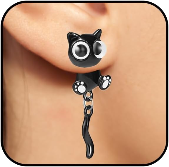 Black Cat Earrings for Women Halloween Cute Cat Stud Earrings Funny 3D Animal Front Back Earrings Halloween Jewelry for Animal Lovers
