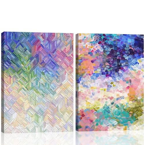 2 Pcs Framed Bathroom Wall Art Abstract Navy Blue And White Canvas Prints Simple Color Block for Living Room Bedroom Bathroom Office Ready to Hang 12x16 Inch