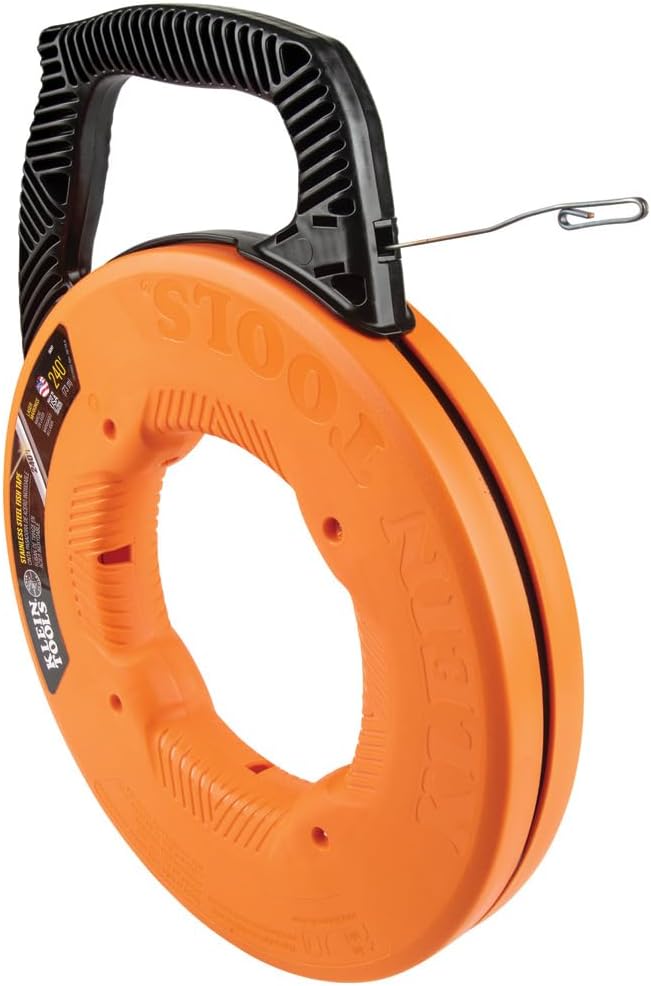 Klein Tools 56341 Electrical Fish Tape / Wire Puller, Stainless Steel with Double Loop Tip, Optimized Housing and Handle, 1/8-Inch x 240-Foot