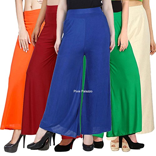 Image of Pixie Stylish Casual Wear MalaiPant Palazzo Combo Pack of 5 - Free Size