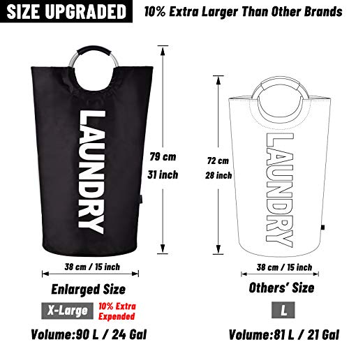 Caroeas 90L X-Large Laundry Basket (7 Colors), Waterproof Laundry Hamper, Laundry Bag With Padded Handles, Clothes Hamper Stands Up Well, Collapsible Laundry Basket Easy Storage(Black) #TOP1