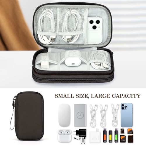 Image of FYY Electronic Organizer, Travel Cable Organizer Bag Pouch Electronic Accessories Carry Case Portable Waterproof Double Layers Storage Bag for Cable, Charger, Phone, Earphone, Medium Size, Coffee