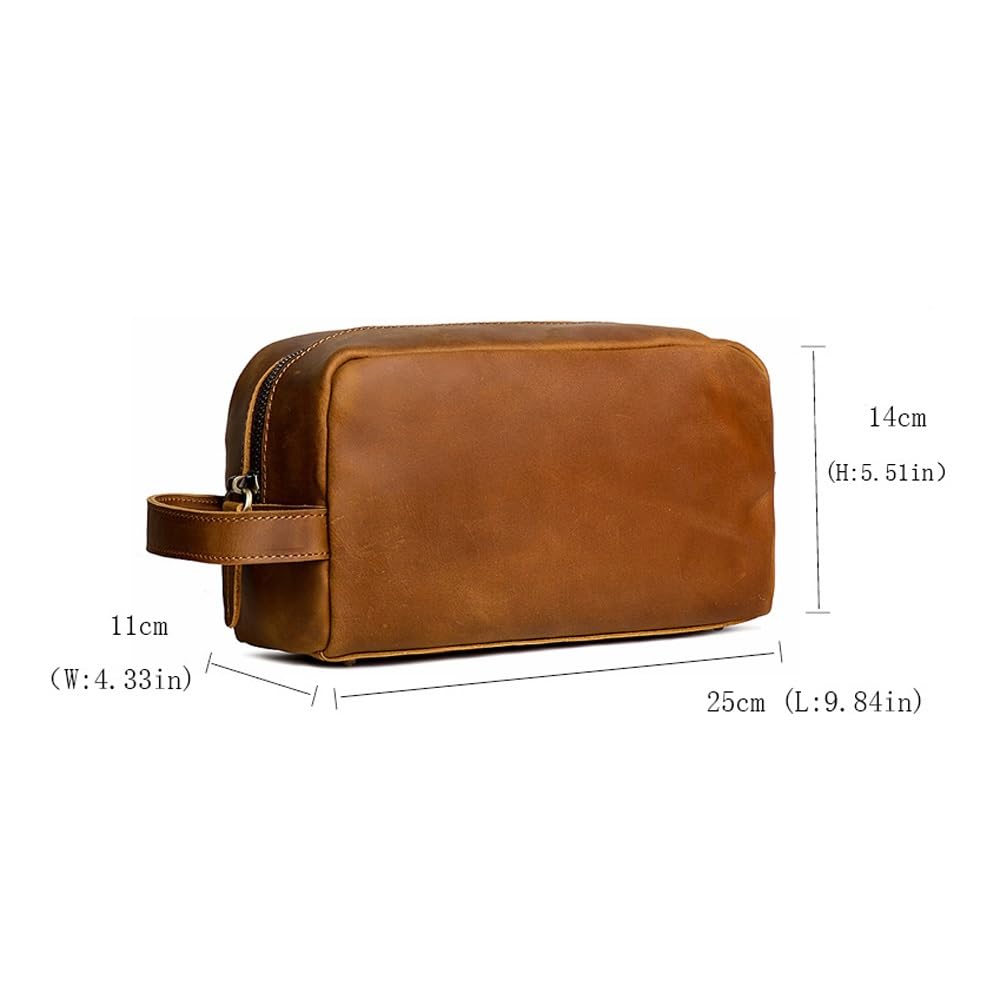 Neceser de Piel I Neceser de Piel para Hombre y Mujer I Neceser de Viaje para cosméticos o Afeitado I Marrón Vintage