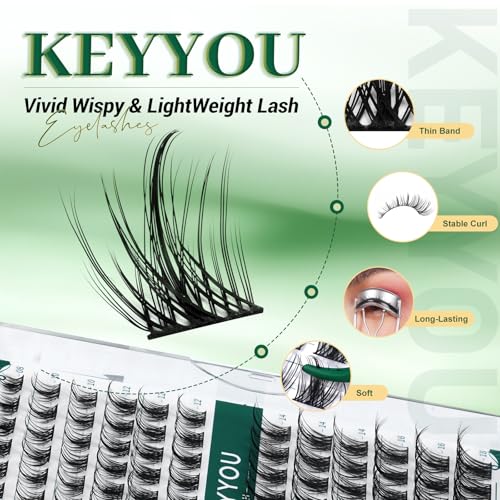 Image of Lash Clusters,96 Pcs Cluster Lashes D Curl 14mm DIY Lash Extensions Eyelash Clusters,KEYYOU Volume Wispy Individual Lashes Soft&Comfortable Easy DIY at Home(Y09,D-14mm)