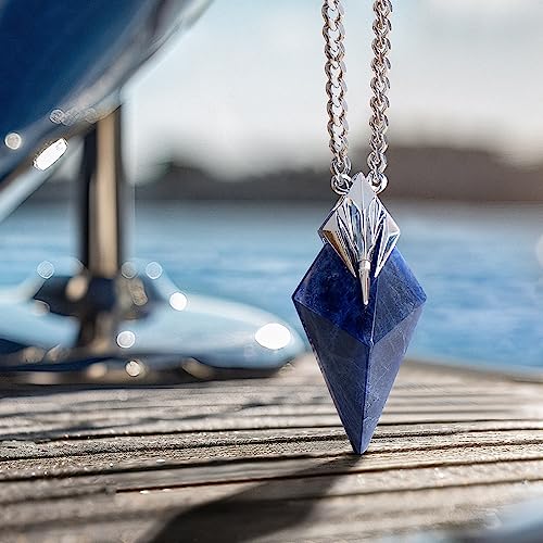 Sodalite Pendant Necklace for Men Natural Gemstone Sterling Silver Pendant Necklace with Stainless Steel Chain Waxed Cord Gift for Men2