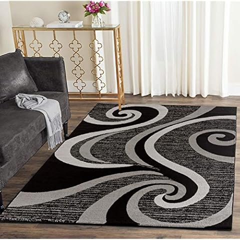 Glory Rugs Modern Area Rug Swirls Carpet Bedroom Living Room Contemporary Dining Accent Sevilla Collection 4817A (8x10, Black) Cover