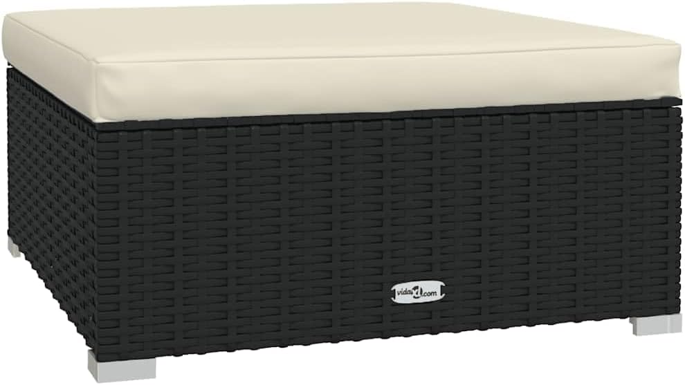 vidaXL Patio Footrest with Cushion - Stylish & Functional Gray Poly Rattan Footstool with Powder-Coated Steel Frame, Modifiable Design, Suitable for Indoor & Outdoor Use, Includes Comfortable Remo...