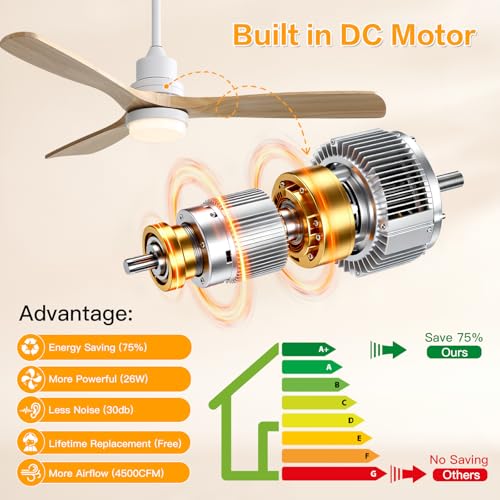 Image of Sofucor Ceiling Fans with Lights, 52 Inch Modern Flush Mount Ceiling Fan with Remote, Low Profile Ceiling Fan for Bedroom Indoor Outdoor, 6-Speed 3 Blades Reversible DC Motor Dimmable Timer