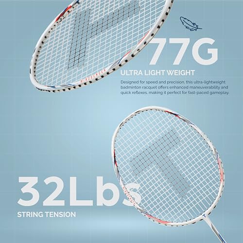 Image of TANSO Windbender Full Graphite Ultra Light Weight Carbon Fibre Strung Badminton Racket (32 Lbs Tension, 680 mm Long, 77 Grams, Strung with Premium Strings and Full Racquet Cover)