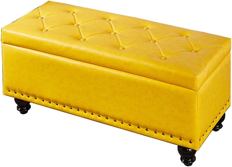 Pouf coffre grand volume avec pieds en bois massif de 400 Lbs