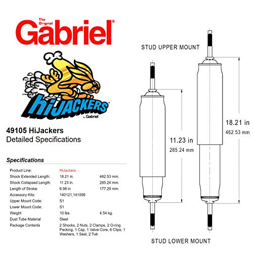 Image of Gabriel 49105 HiJackers Rear Adjustable Air Shock Absorbers Fits American Motors; Edsel Pacer, Ranger; Ford Mustang, Skyliner, Torino; Jaguar XKE; Mazda; GLC, Mercury; Saab 99; Volvo 122 (1 Pair)