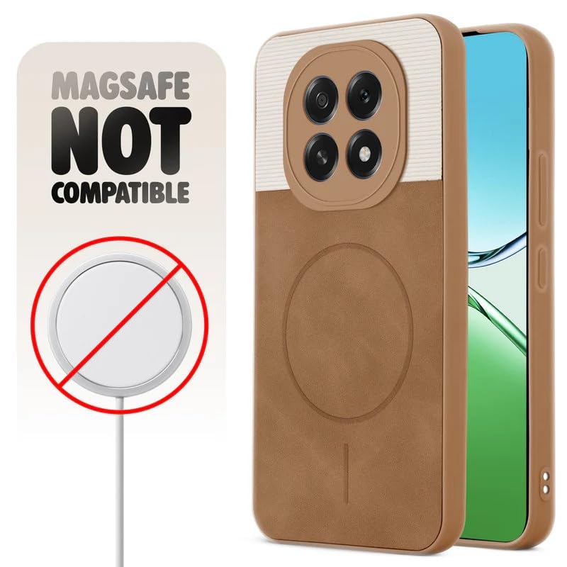 Image of Bintage case Macc-Safe Design Hard Light Weight Back Case | Soft Border Camera Protect | Dual PU Leather Finish Back Cover Compatible for Oppo F29 5G - White & Brown